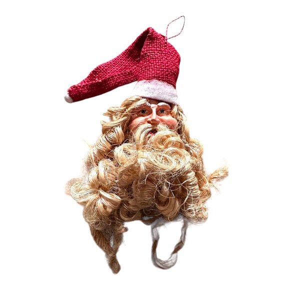 Vintage Santa Wall Hanging Long Rope Beard Paper Mache Face Christmas Decor VGVC - Picture 1 of 11
